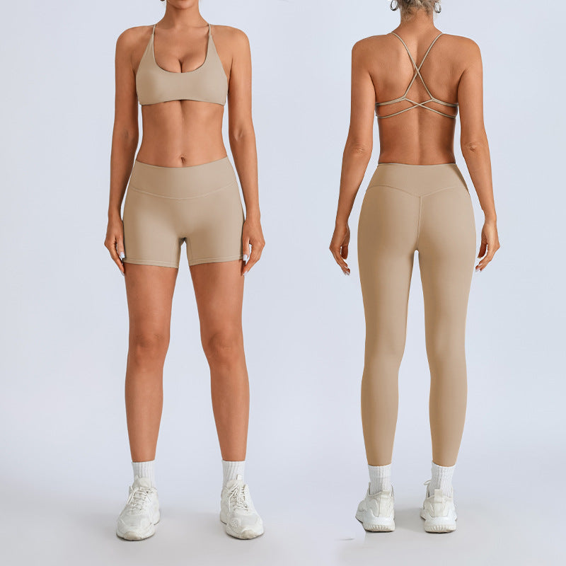 Beauty Back With Chest Pad Cross Spaghetti Strap Bra High Waist Fitness Pants