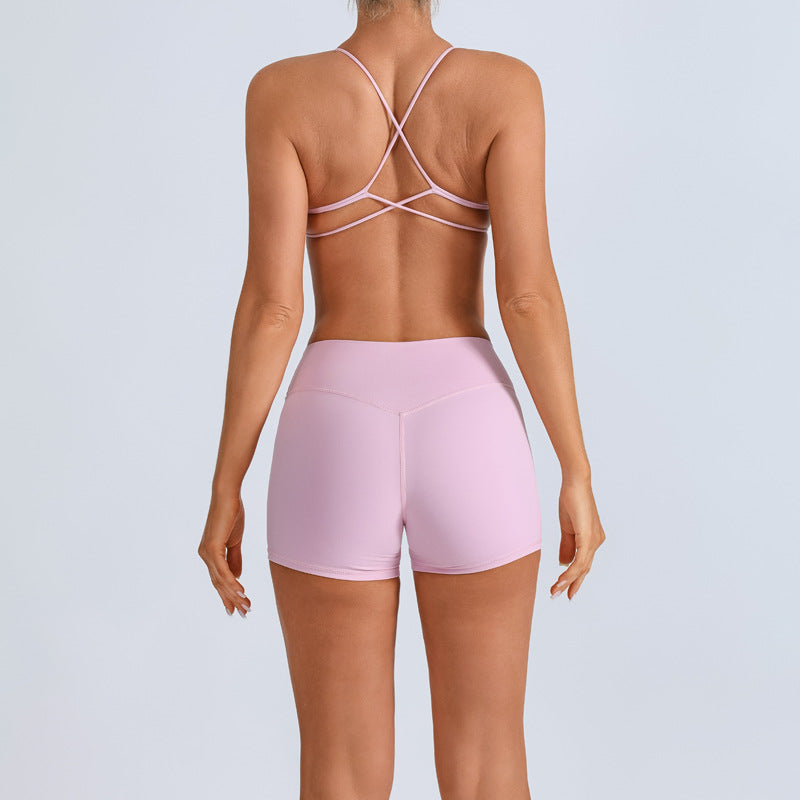 Beauty Back With Chest Pad Cross Spaghetti Strap Bra High Waist Fitness Pants