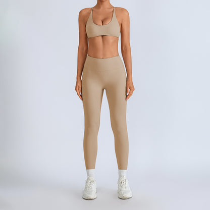 Beauty Back With Chest Pad Cross Spaghetti Strap Bra High Waist Fitness Pants