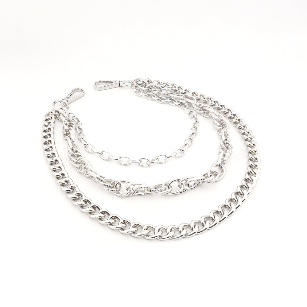 Hip Hop Fashion Pants Chain Men And Women Advanced Sense Multi Ring Silver Metal Chain Heavy Metal Industrial Style Jeans Hip-hop Accessories