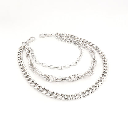 Hip Hop Fashion Pants Chain Men And Women Advanced Sense Multi Ring Silver Metal Chain Heavy Metal Industrial Style Jeans Hip-hop Accessories