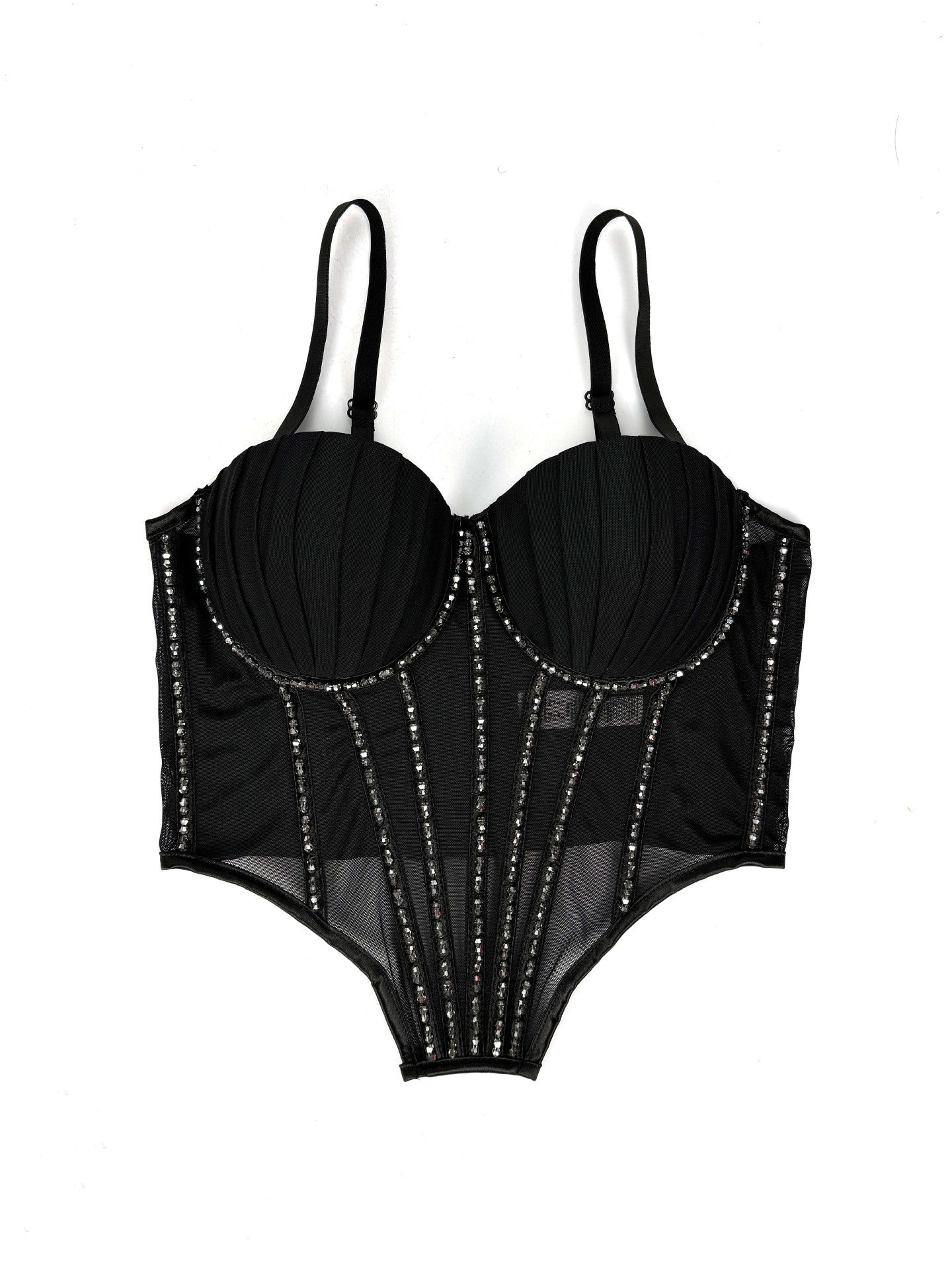 Sexy Mesh With Braces And Breast Pad Can Be Worn Outside Rhinestone Fishbone Plastic Bra