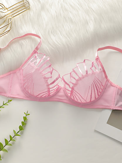 Lace Mesh Embroidered Lingerie, Transparent Ultra-thin Bra For Large Busts, Women's Underwear Set, Push-up Sexy Bra