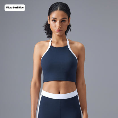 Yoga Fitness Suit Women's Contrast Color Halter Bra High Waist Hip Lift Yoga Bootcut Trousers