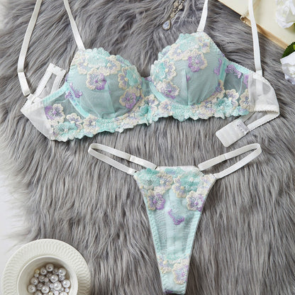 Female Creative Embroidered Printed Bra Set