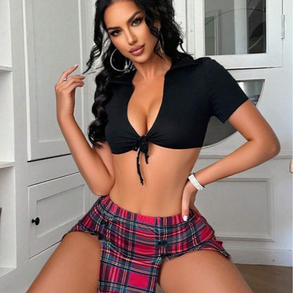 Sexy Bra Plaid Skirt Lingerie Set