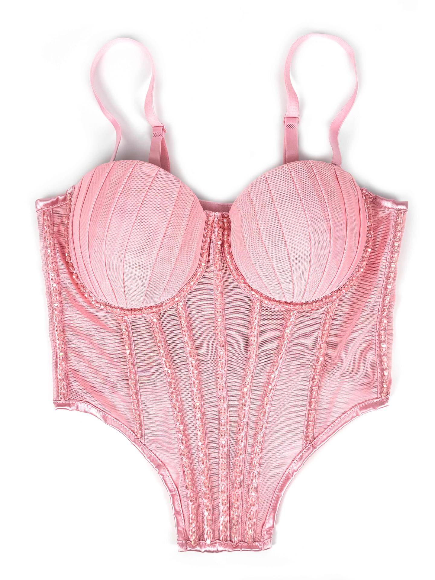 Sexy Mesh With Braces And Breast Pad Can Be Worn Outside Rhinestone Fishbone Plastic Bra