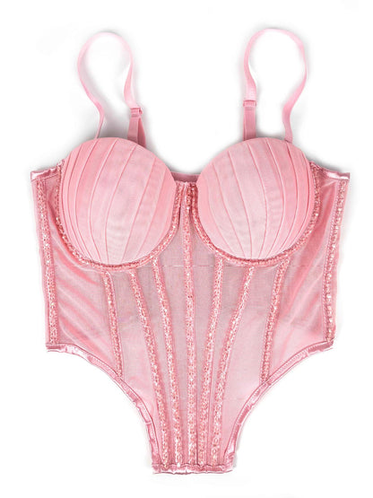 Sexy Mesh With Braces And Breast Pad Can Be Worn Outside Rhinestone Fishbone Plastic Bra