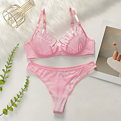 Lace Mesh Embroidered Lingerie, Transparent Ultra-thin Bra For Large Busts, Women's Underwear Set, Push-up Sexy Bra