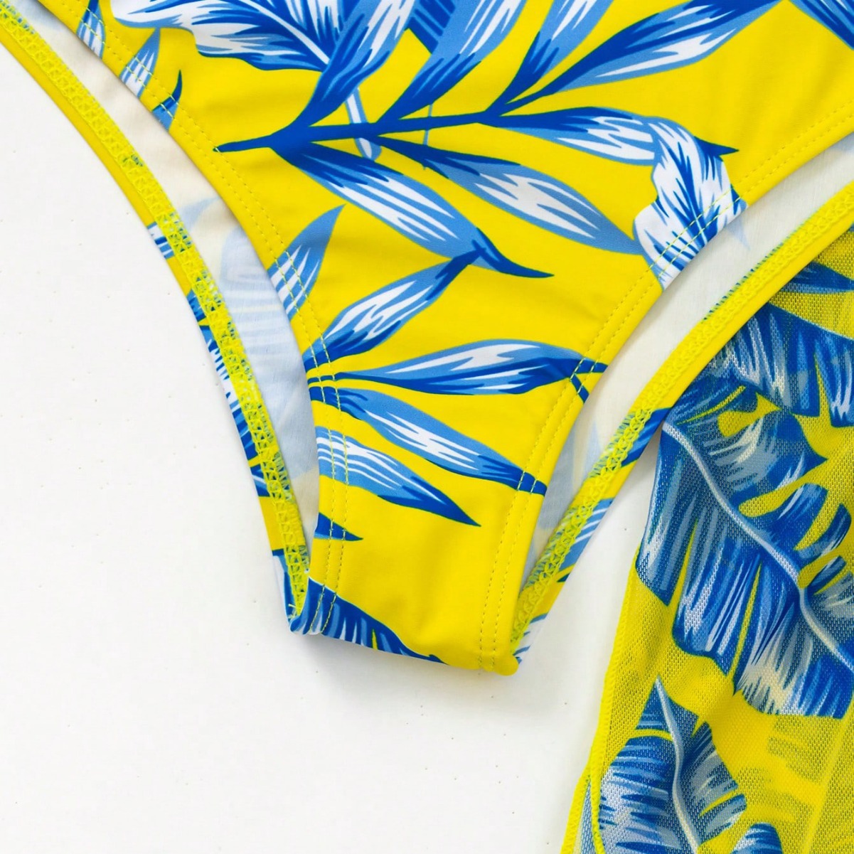 Women's Maple Leaf Printed High Waist Mesh Bikini Suit