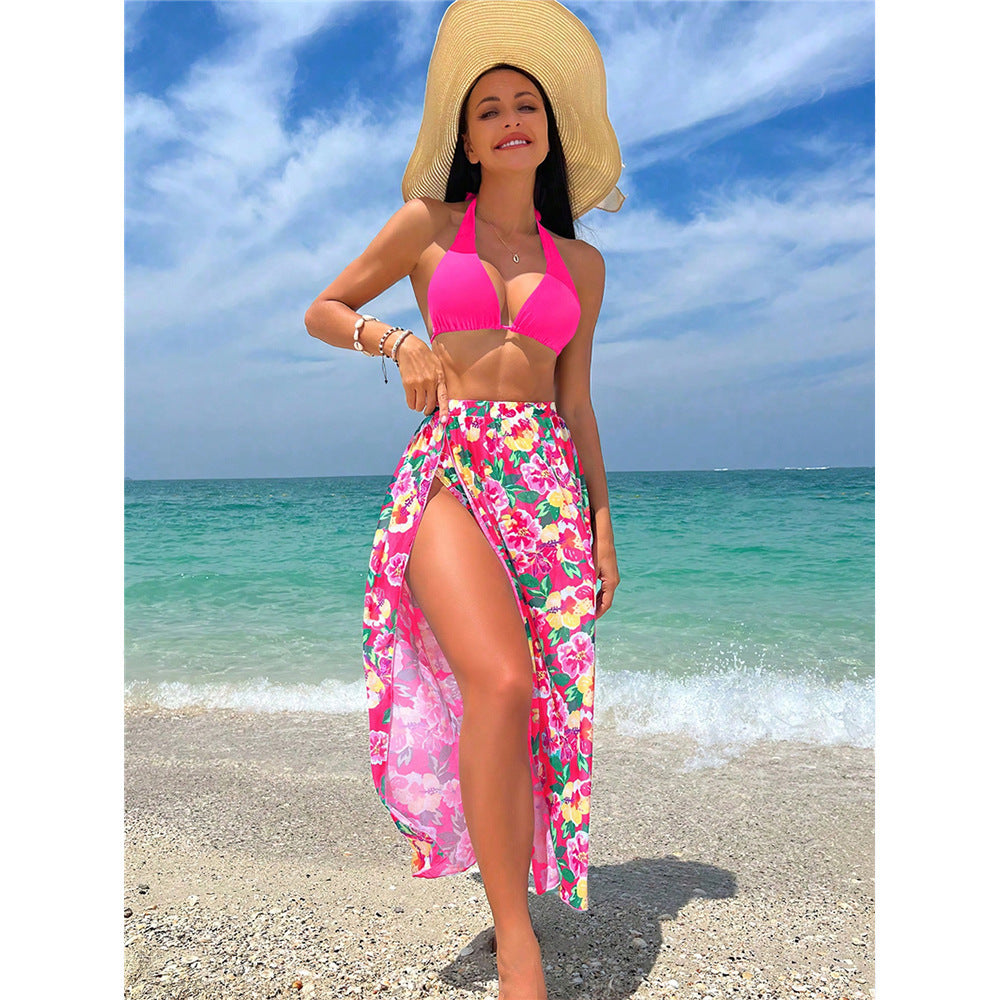 Sexy Split Swimsuit Swimming Suit High Slit Printed Three-piece Set