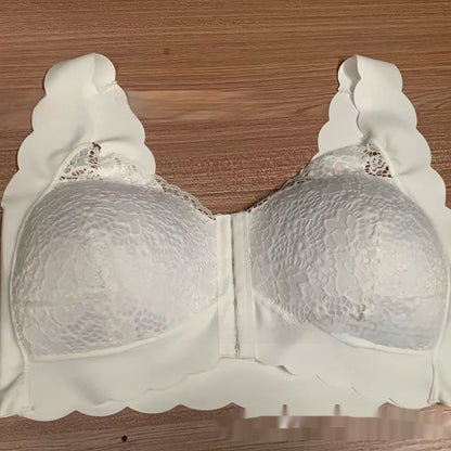 French Style Lace Thin Gathering Bra Front Buckle Large Size Without Steel Ring Breathable