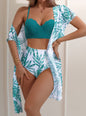 Women's Maple Leaf Printed High Waist Mesh Bikini Suit