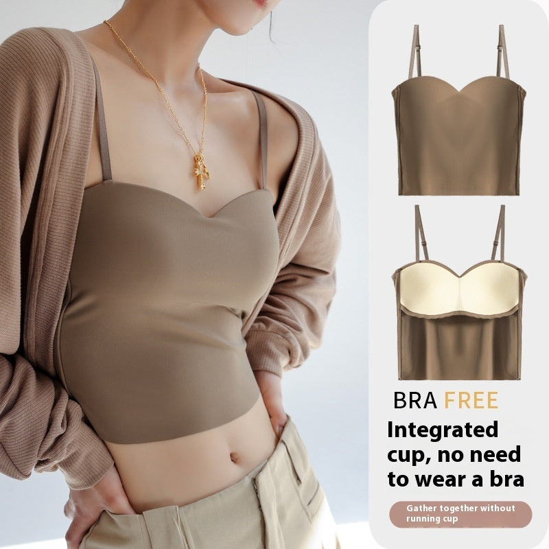 Women's Inner Anti-exposure Underwear Bra With Chest Pad Summer Thin