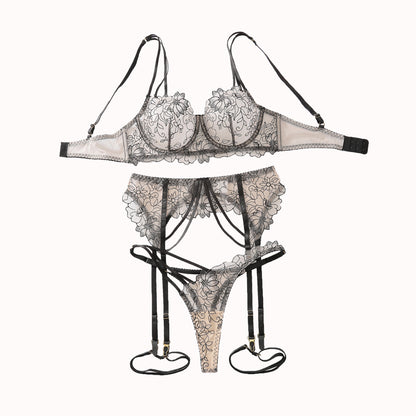 Lace Bra Set Mesh Hollow Four-piece Set For Women