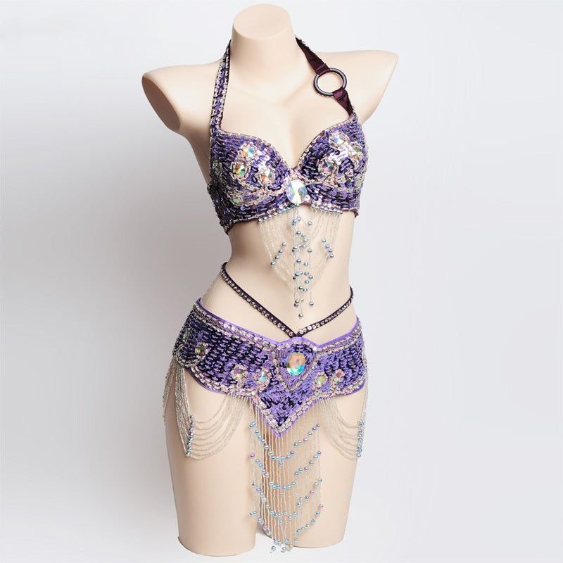 Rhinestone Pearl Embroidery Belly Dance Bra