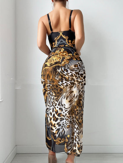 Double Shoulder With Steel Bracket Gather Thin Split Bikini Suit