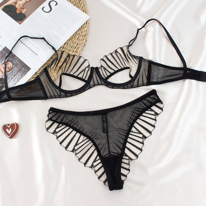 Embroidered Lace Mesh Bra Set