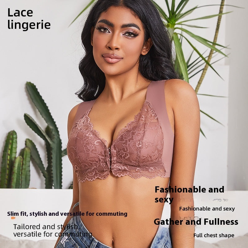 Women's Minimalist Gathered Beautiful Back Front Buckle Bra