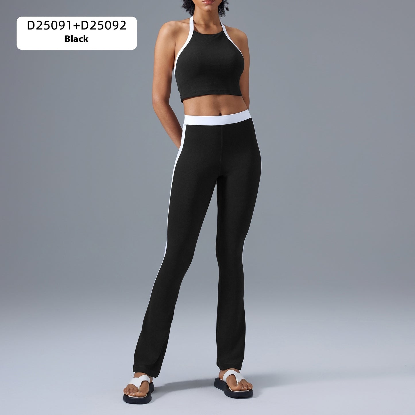 Yoga Fitness Suit Women's Contrast Color Halter Bra High Waist Hip Lift Yoga Bootcut Trousers