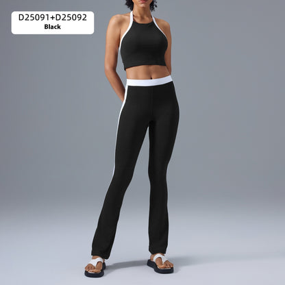 Yoga Fitness Suit Women's Contrast Color Halter Bra High Waist Hip Lift Yoga Bootcut Trousers