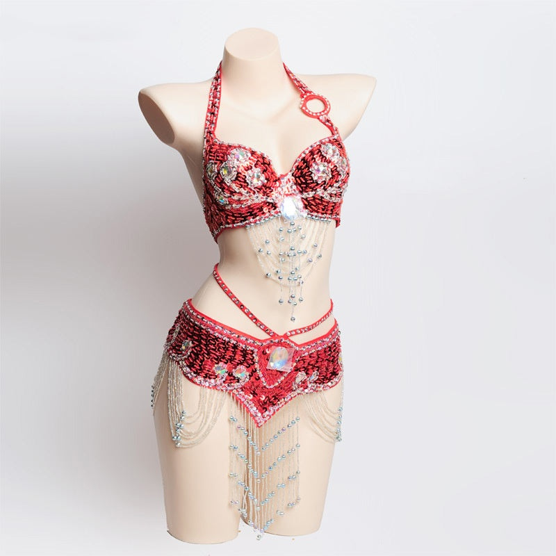 Rhinestone Pearl Embroidery Belly Dance Bra
