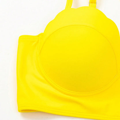 Women's Maple Leaf Printed High Waist Mesh Bikini Suit