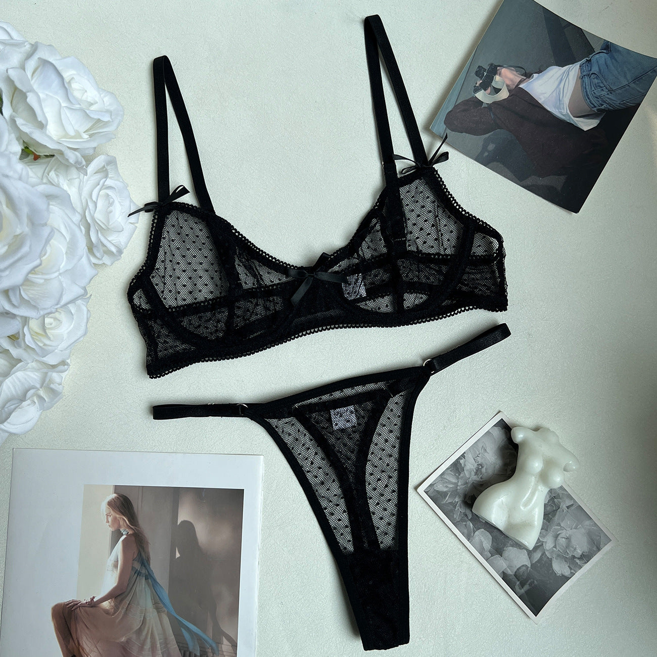 Sexy Lingerie French Bra Ultra-thin Mesh Lingerie Set