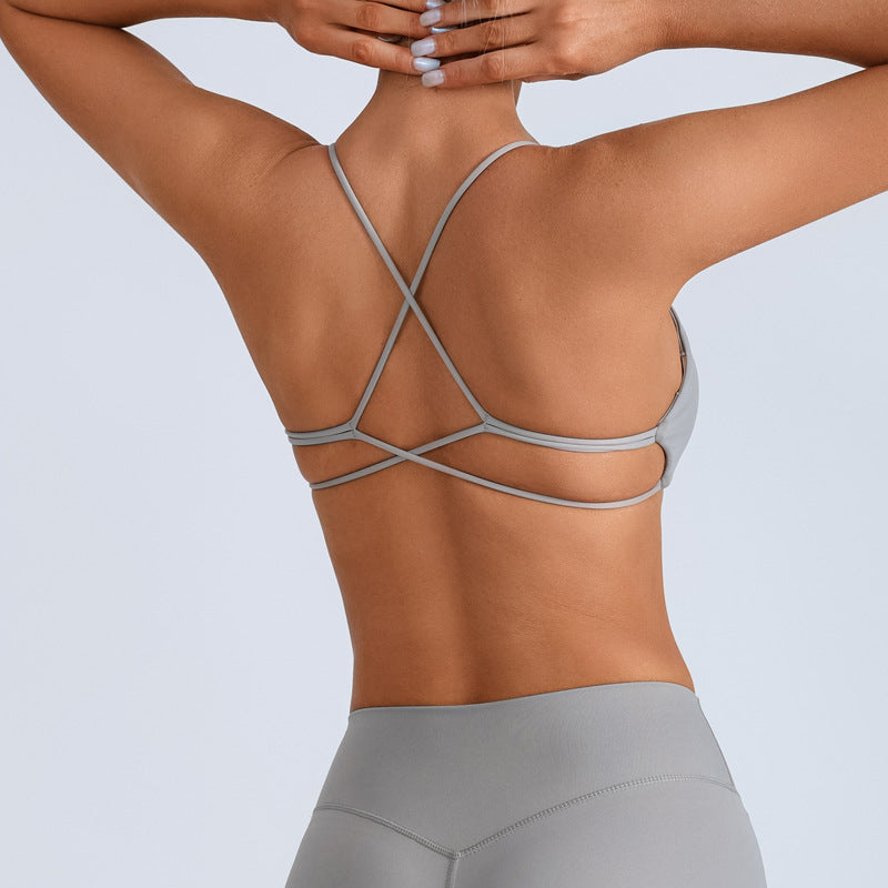 Beauty Back With Chest Pad Cross Spaghetti Strap Bra High Waist Fitness Pants