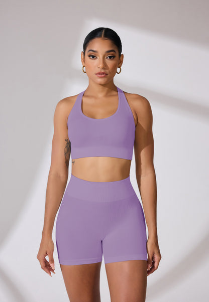 Round Neck Shoulder Strap Cross Bra Waist Shorts Suit