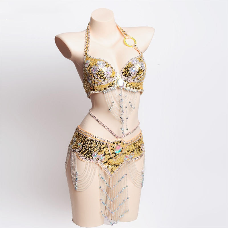 Rhinestone Pearl Embroidery Belly Dance Bra