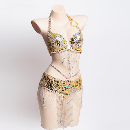 Rhinestone Pearl Embroidery Belly Dance Bra