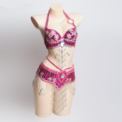 Rhinestone Pearl Embroidery Belly Dance Bra