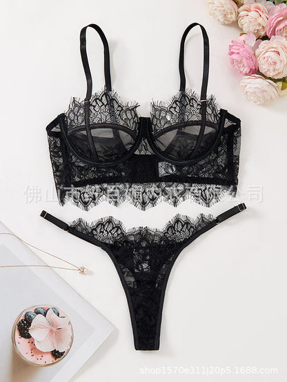 Black Mesh Bra Anti-sagging Lace Sexy Lingerie Set Women