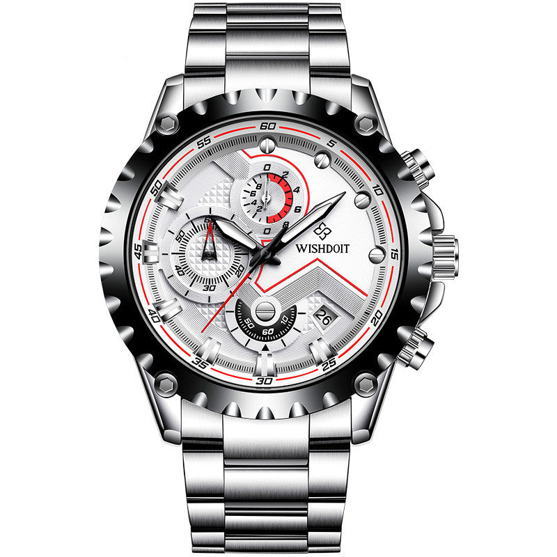 Men's quartz wrist watch with stainless steel belt