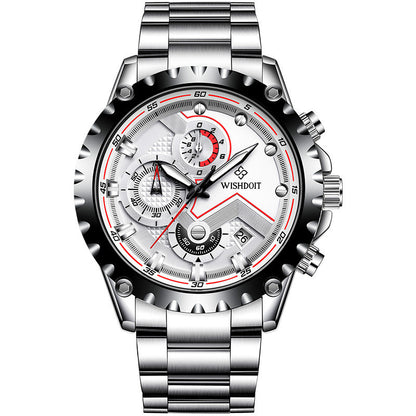 Men's quartz wrist watch with stainless steel belt