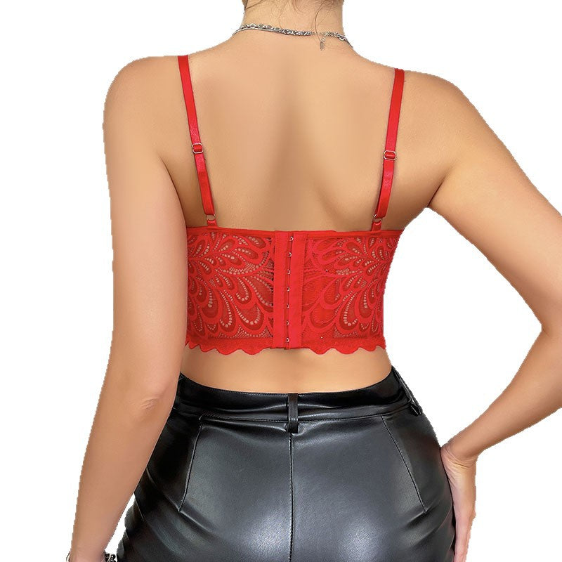 Sexy Push Up Pure Want Lace Up Waist Red Bra