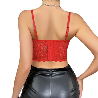 Sexy Push Up Pure Want Lace Up Waist Red Bra