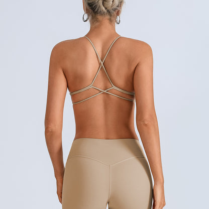 Beauty Back With Chest Pad Cross Spaghetti Strap Bra High Waist Fitness Pants