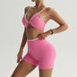 Seamless High Elastic Thread Contrast Color Kinked Bra High Waist Shorts Suit