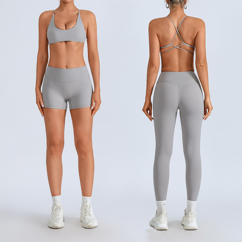 Beauty Back With Chest Pad Cross Spaghetti Strap Bra High Waist Fitness Pants