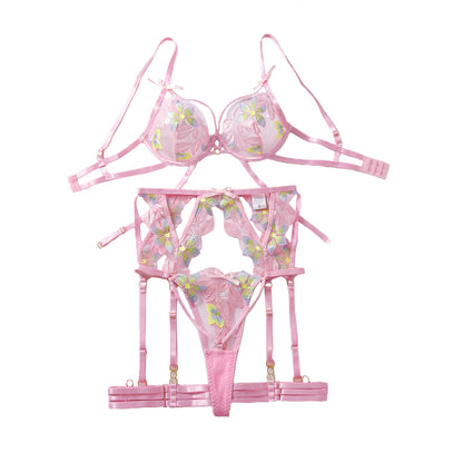 Embroidery Push Up Sexy Cutout Bra Set