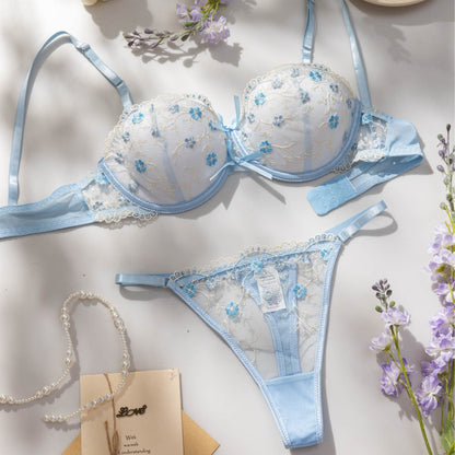 Lace Embroidered Bra T-back Suit Couple Underwear