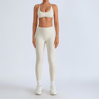 Beauty Back With Chest Pad Cross Spaghetti Strap Bra High Waist Fitness Pants