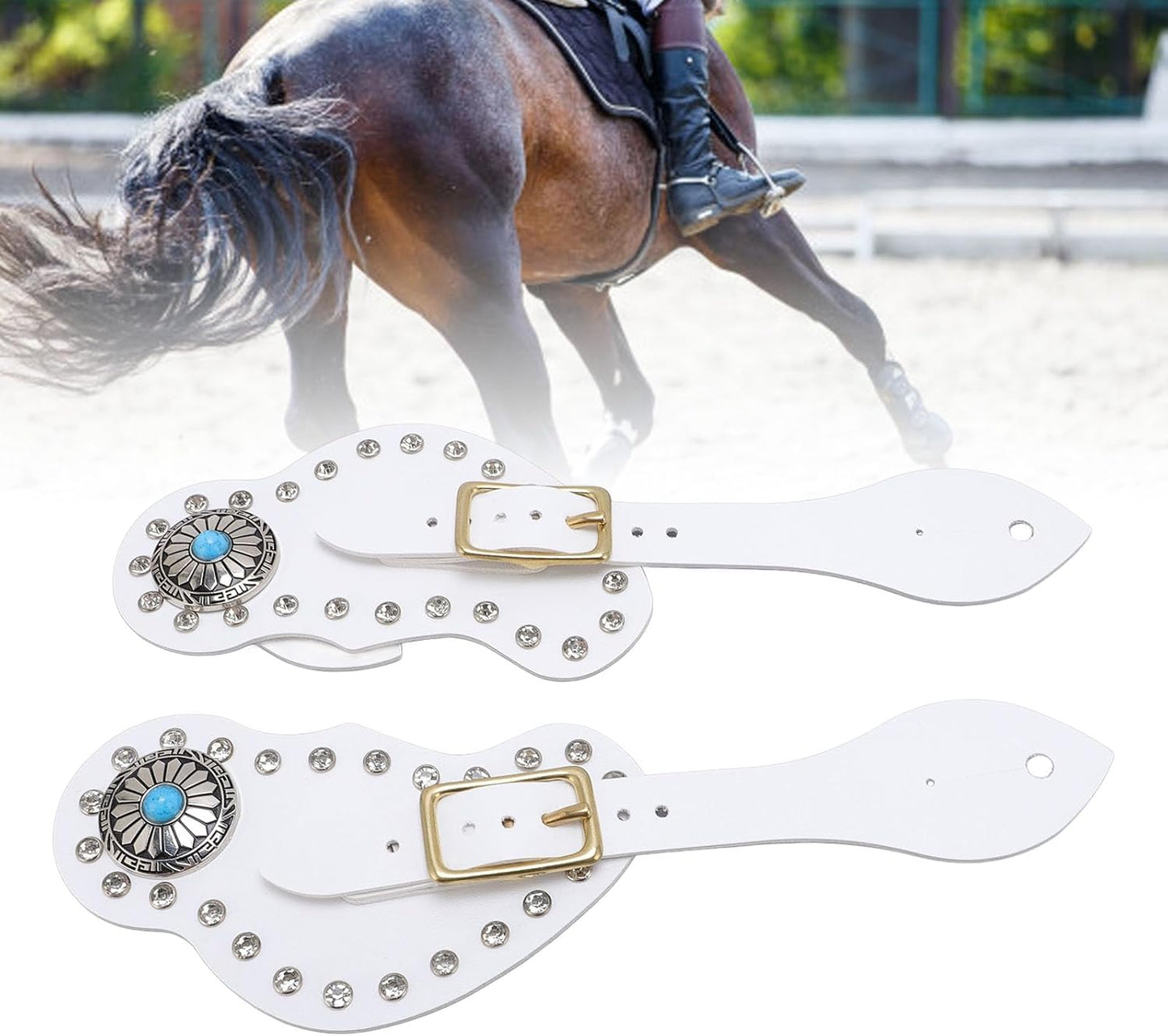 2Pcs Leather Spur Straps Set For Horse, Westerns Men Women Adjustable Spur Straps, Artificial Leather Rhinestone Decorations Spur Holder For Cowboys Equestrian Accessories
