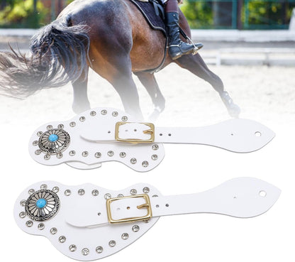 2Pcs Leather Spur Straps Set For Horse, Westerns Men Women Adjustable Spur Straps, Artificial Leather Rhinestone Decorations Spur Holder For Cowboys Equestrian Accessories