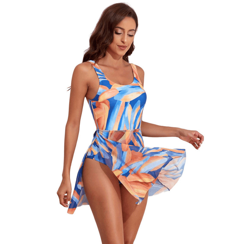 Women's Swimsuit Digital Printing Slim Waist Slant Single-shoulder One-piece Swimming Suit Women