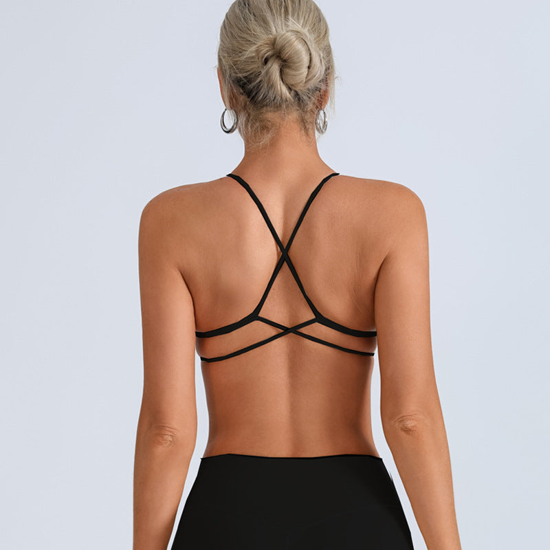 Beauty Back With Chest Pad Cross Spaghetti Strap Bra High Waist Fitness Pants