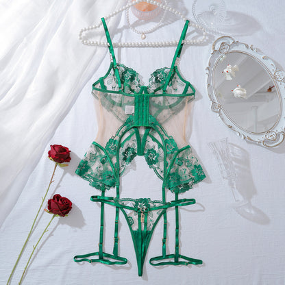 Bra Set Mesh See-through Thin Lace Underwear Three-piece Set