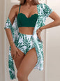 Women's Maple Leaf Printed High Waist Mesh Bikini Suit
